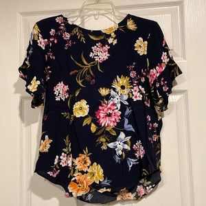 Navy floral blouse